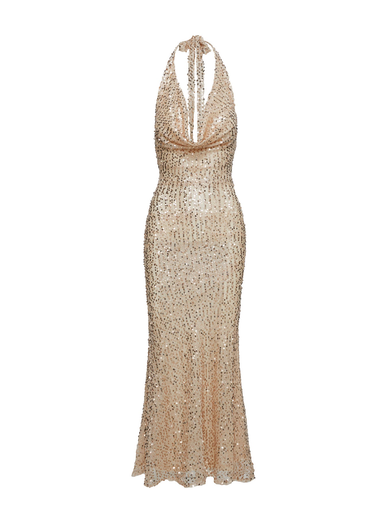 Luxurious Cowl Neck Sequin Maxi Dress Champagne、mySite、solidvoid