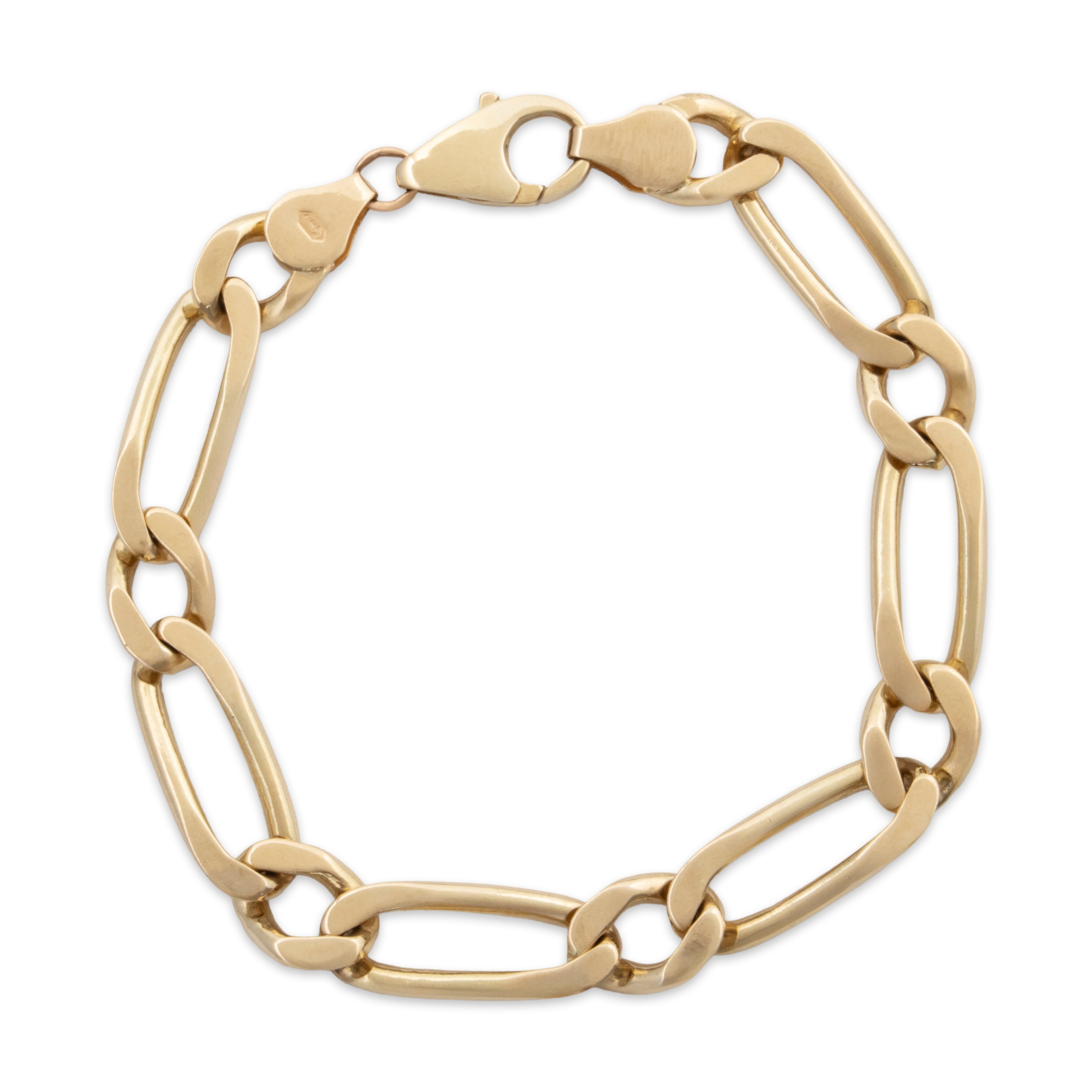 Vintage Heavy Italian 14k Yellow Gold Oversize Figaro Chain Link Bracelet 7.5、mySite、hinf8tx79