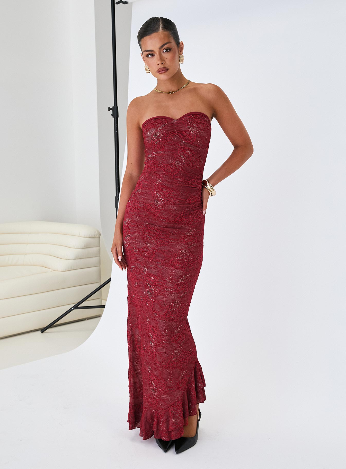 Hailees Lace Strapless Maxi Dress Red、mySite、solidvoid