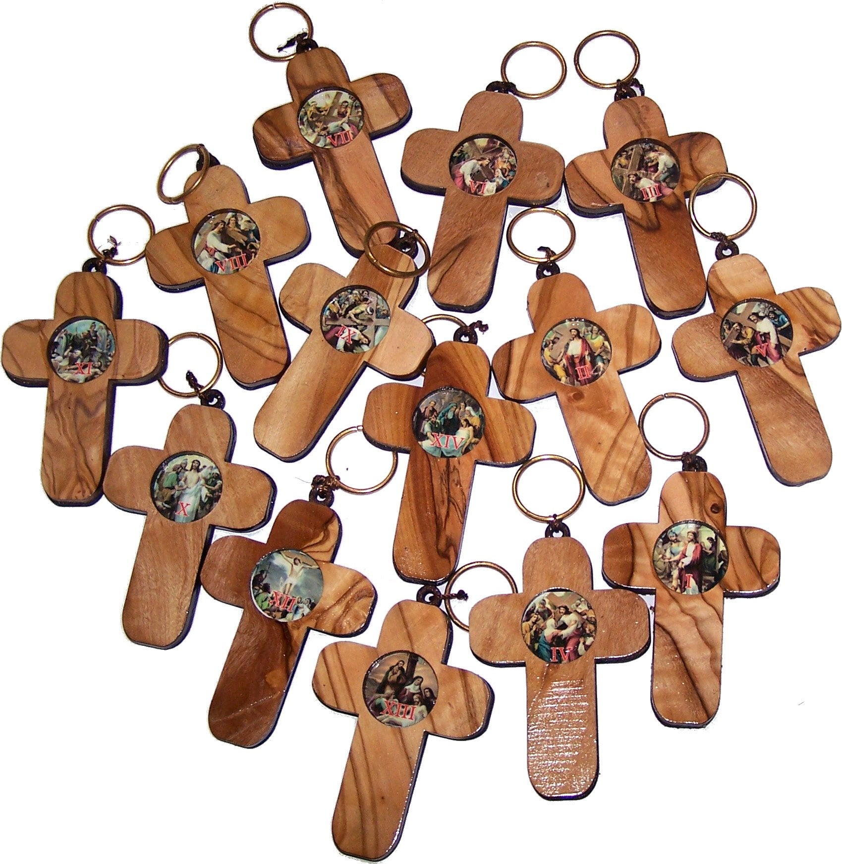 Holy Land Market Stations of The Cross on Two Layers Cross - 14 Crosses, Olive Wood Top Layer、mySite、topwebapps