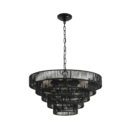(Same as W1340P155976/L1019-4) 20" Modern 4-Layer Woven Hemp Rope Chandelier, Boho Style Pendant Light, Elegant Hanging Light Fixture for Living Room, Dining Room, Bedroom (No Bulbs)、、eastwooduniform