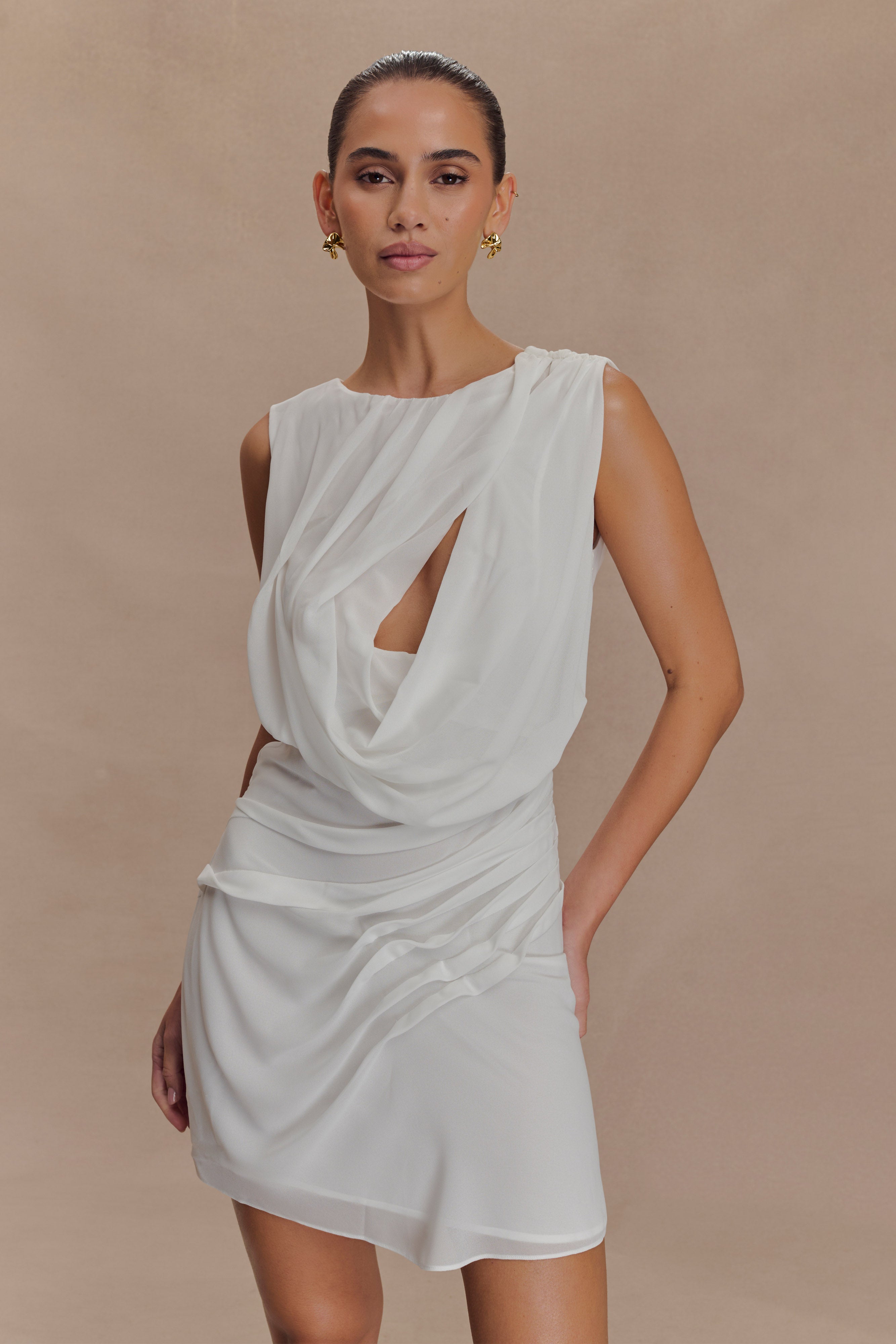 Oria Chiffon Mini Dress - White、mySite、solidvoid