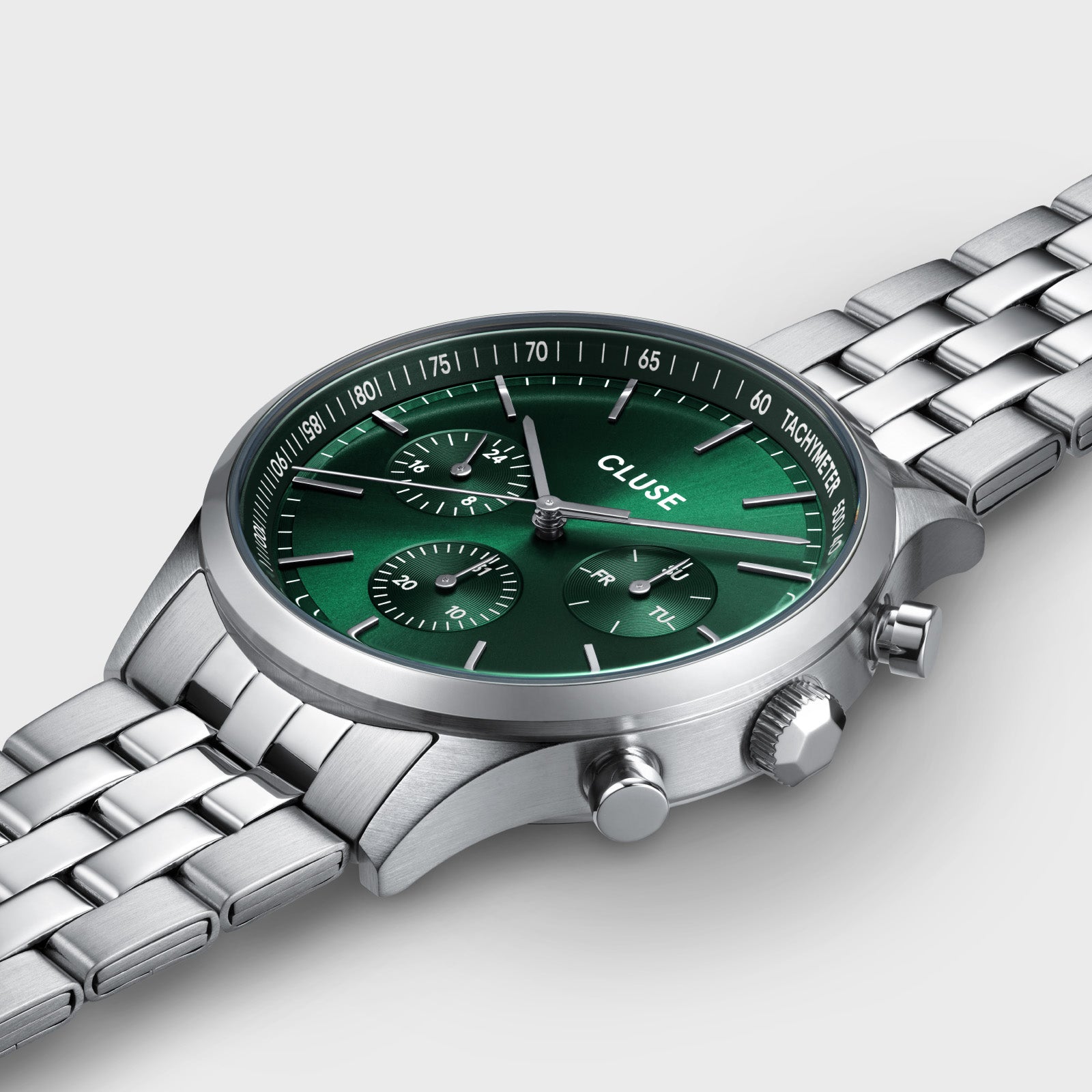 Gift Box Anthéor Multifunction Watch Steel, Green & Cuban Chain Bracelet, Silver Colour、mySite、botmansion