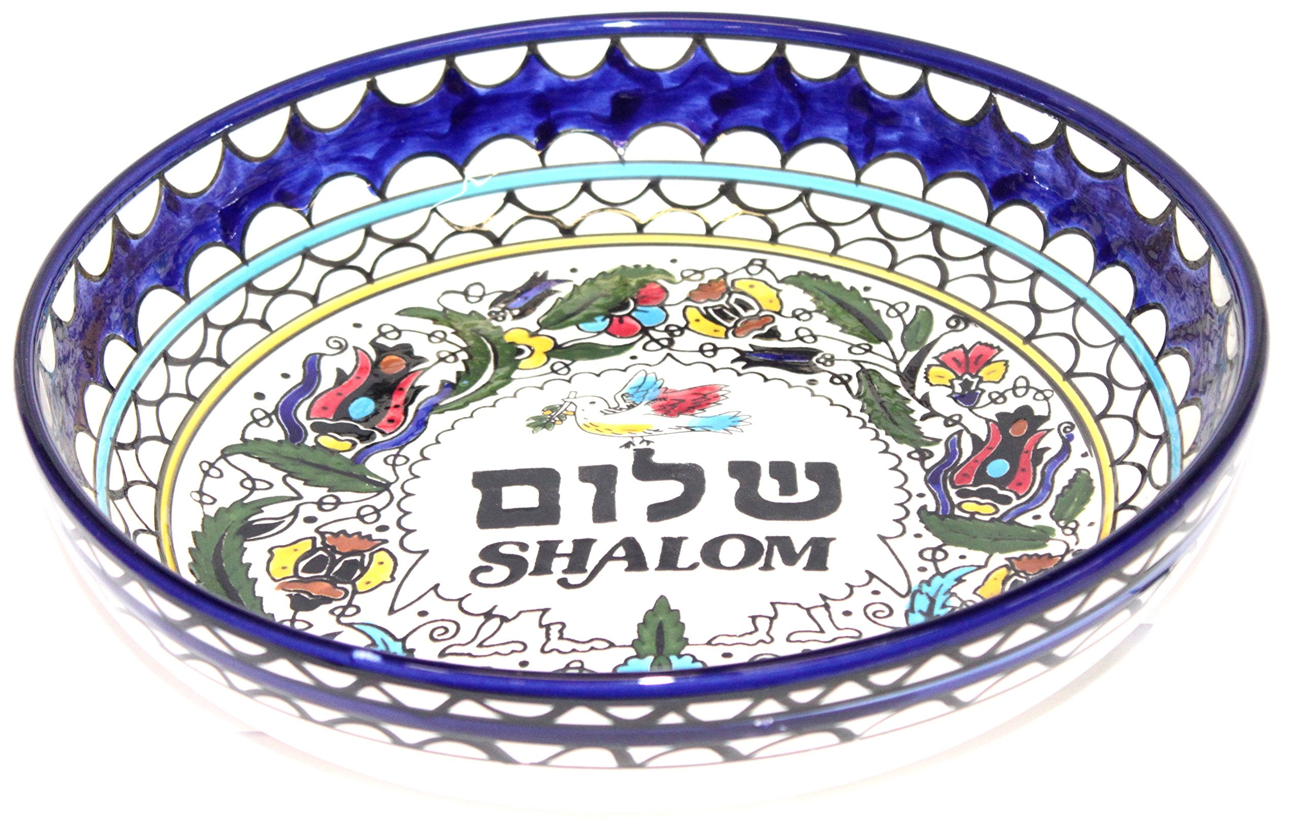 Shalom/Peace with pigeon Armenian ceramic Bowl - Large II (11 inches or 28cm in diameter) - Asfour Outlet Trademark、mySite、topwebapps