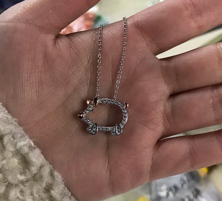 Walking Piggy Necklace with CZ and Rose Gold Accents、mySite、g9winljtr