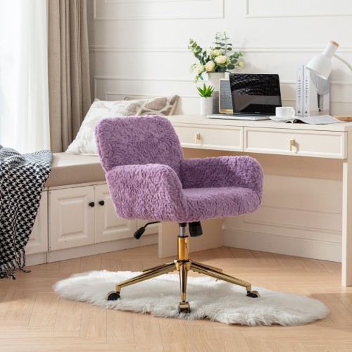 A&A Furniture Office Chair,Artificial rabbit hair Home Office Chair with Golden Metal Base,Adjustable Desk Chair Swivel Office Chair,Vanity Chair(Orange)、、casual