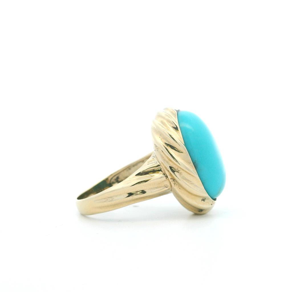 Estate 14K Yellow Gold CabachonTurquoise Solitaire Ring、mySite、botmansion