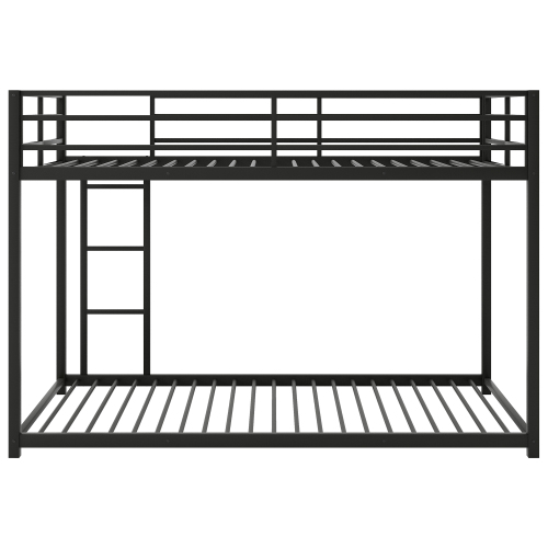 Full over Full Metal Bunk Bed, Low Bunk Bed with Ladder, Black(Old SKU:MF197034AAB)、、casual