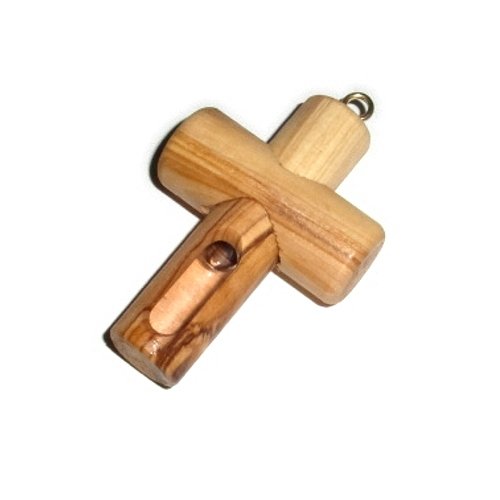  Olive wood Cross with Jordan river water Ampoule - can be opened ( 6cm or 2.5 inches ) - Olive wood with Certificate、mySite、elrpsem3k