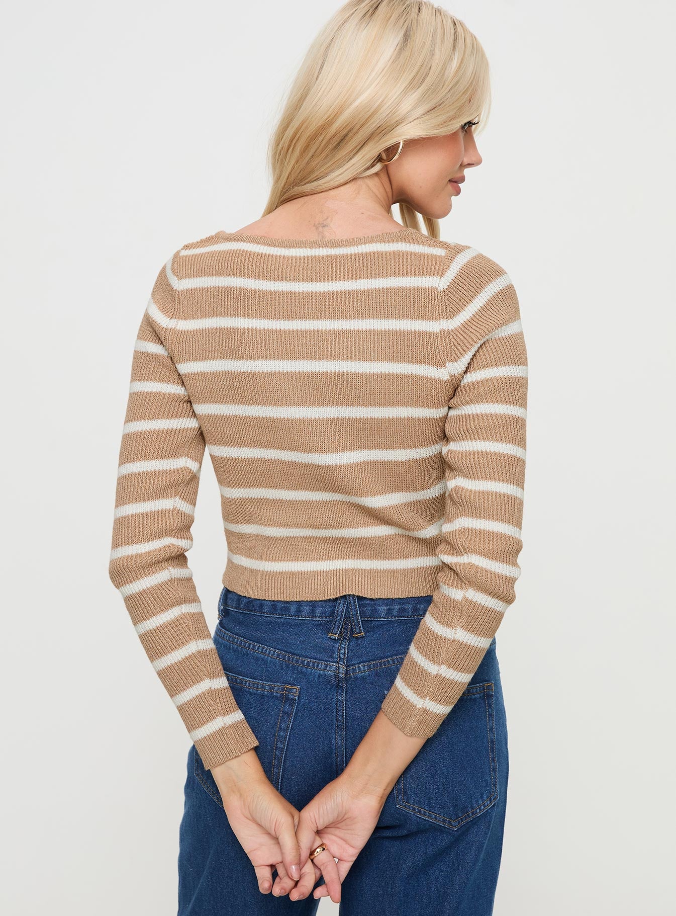 Devis Long Sleeve Top Beige / White、mySite、solidvoid