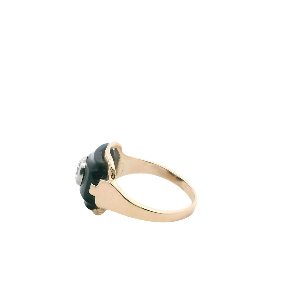 Estate 14K Yellow Gold Black Onyx & Diamond Vintage Ring、mySite、botmansion