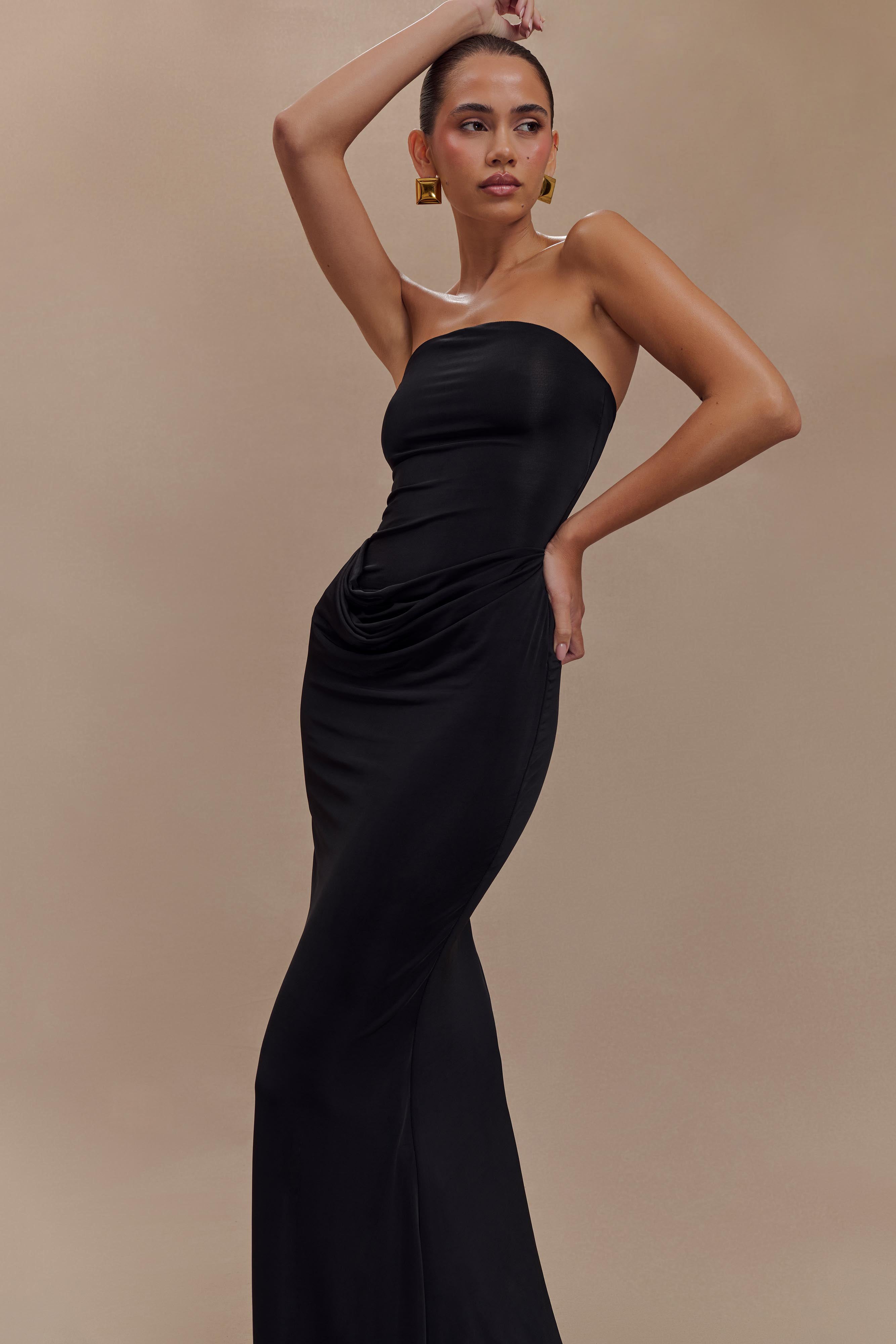 Madison Strapless Slinky Maxi Dress - Black、mySite、solidvoid