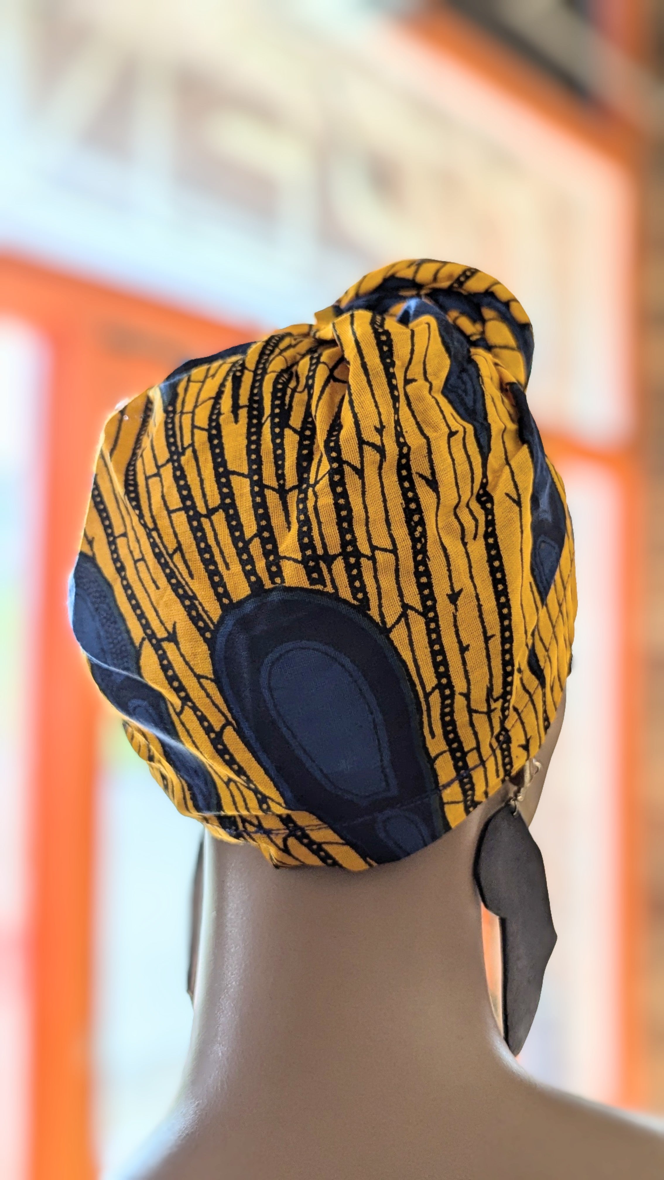 Adanna Orange and Blue Bulb Peacock African Print Pre-Tied Head Wrap DP3816PT12、mySite、solidvoid