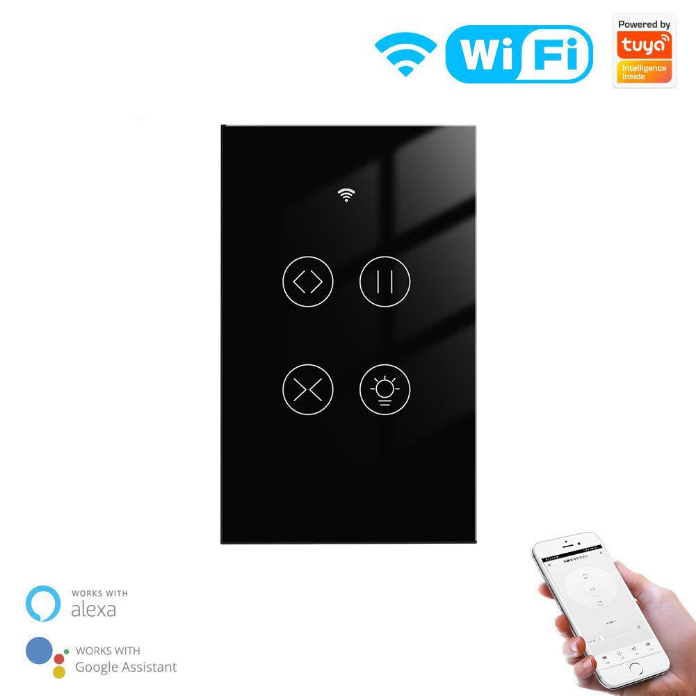 WiFi Curtain Light Switch RF433 Smart Glass Panel Curtain Light Touch Switch Single Pole Neutral Wire Required US、mySite、fannypackpong