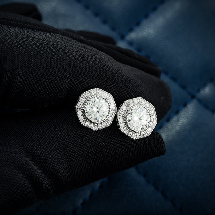 10MM Moissanite Halo Stud Earrings 14K Gold、mySite、hinf8tx79