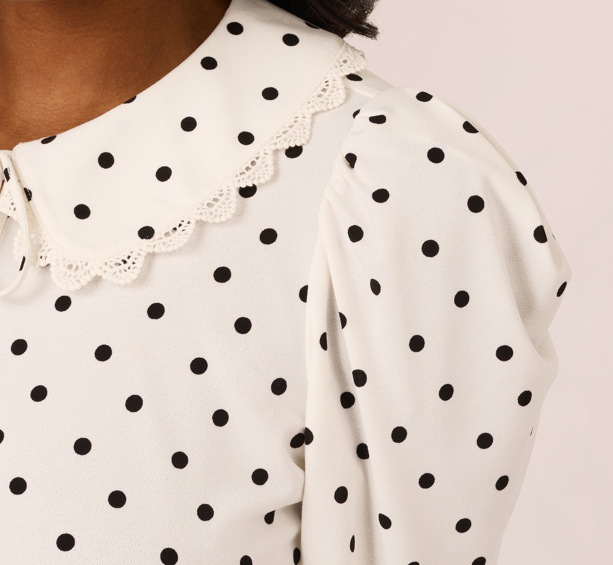 Puff Sleeve Peter Pan Collar Top In Ivory Black Timeless Dot、mySite、solidvoid