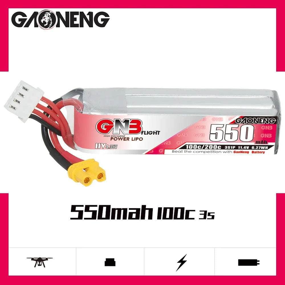  Gaoneng GNB 11.4V 3S 550mAh 100C LiHV Micro Battery (Long Type) - XT30、mySite、merchandisen