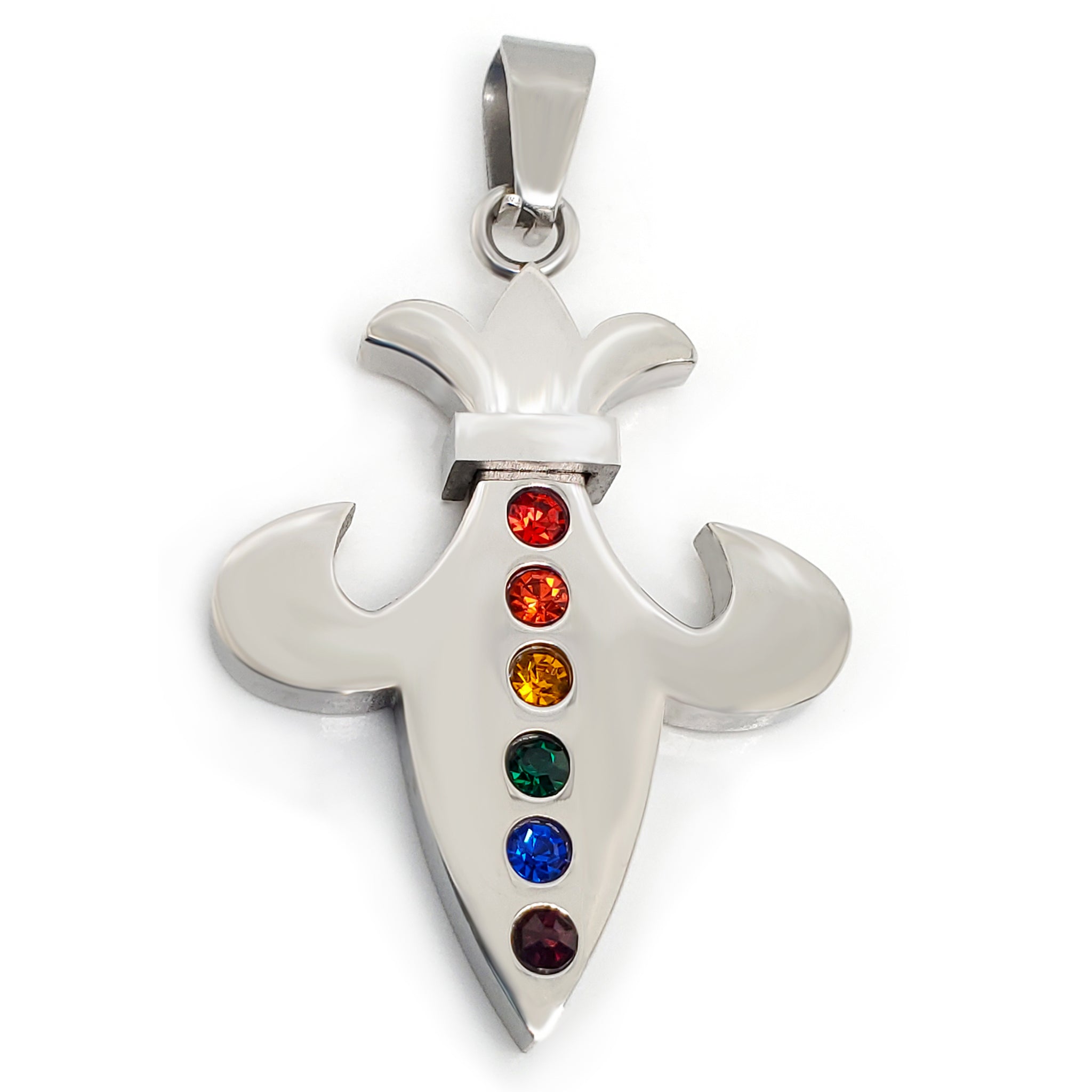 Stainless Steel Cubic Zirconia Rainbow Fleur de Lis Pendant / GPP4362、mySite、dreamappss