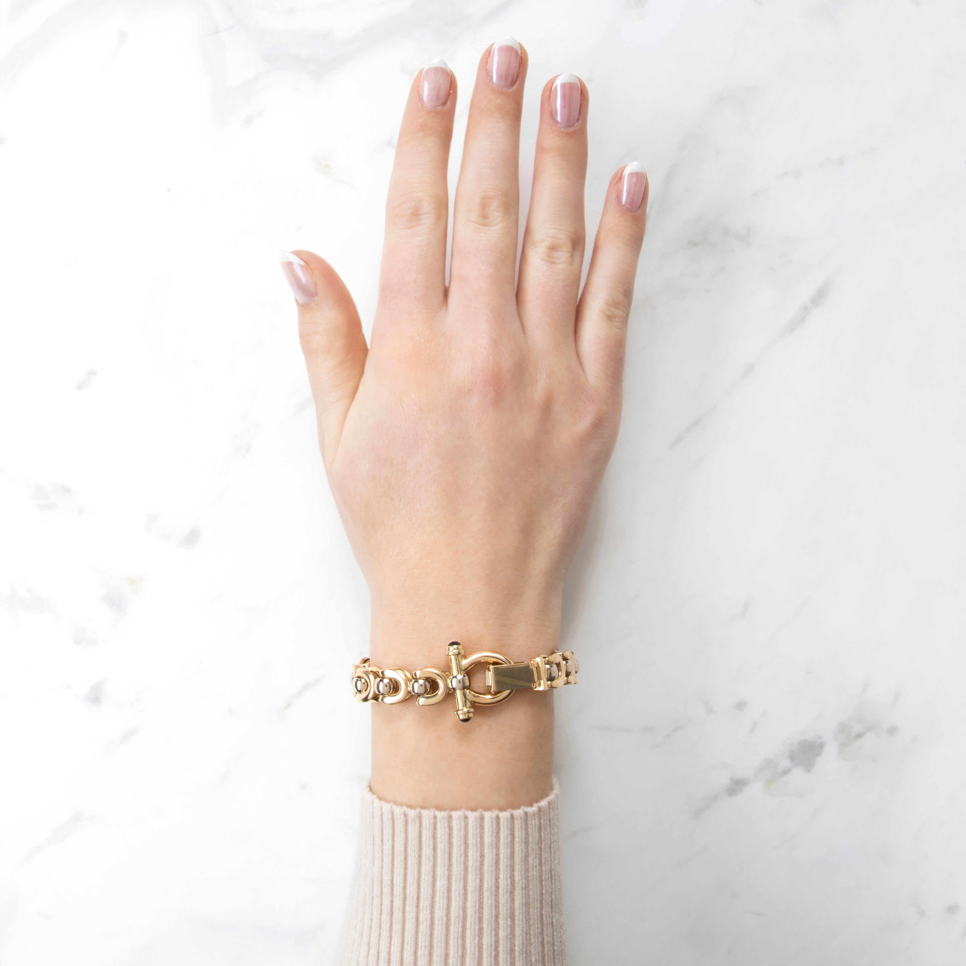 Vintage Bold Italian 14k Yellow Gold Blue Sapphire Folded Link Bracelet 6.5、mySite、hinf8tx79