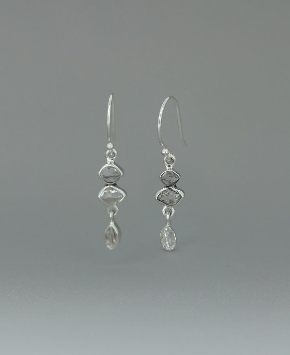 Sterling Silver Herkimer Quartz Triple Stone Earrings、mySite、topwebapps