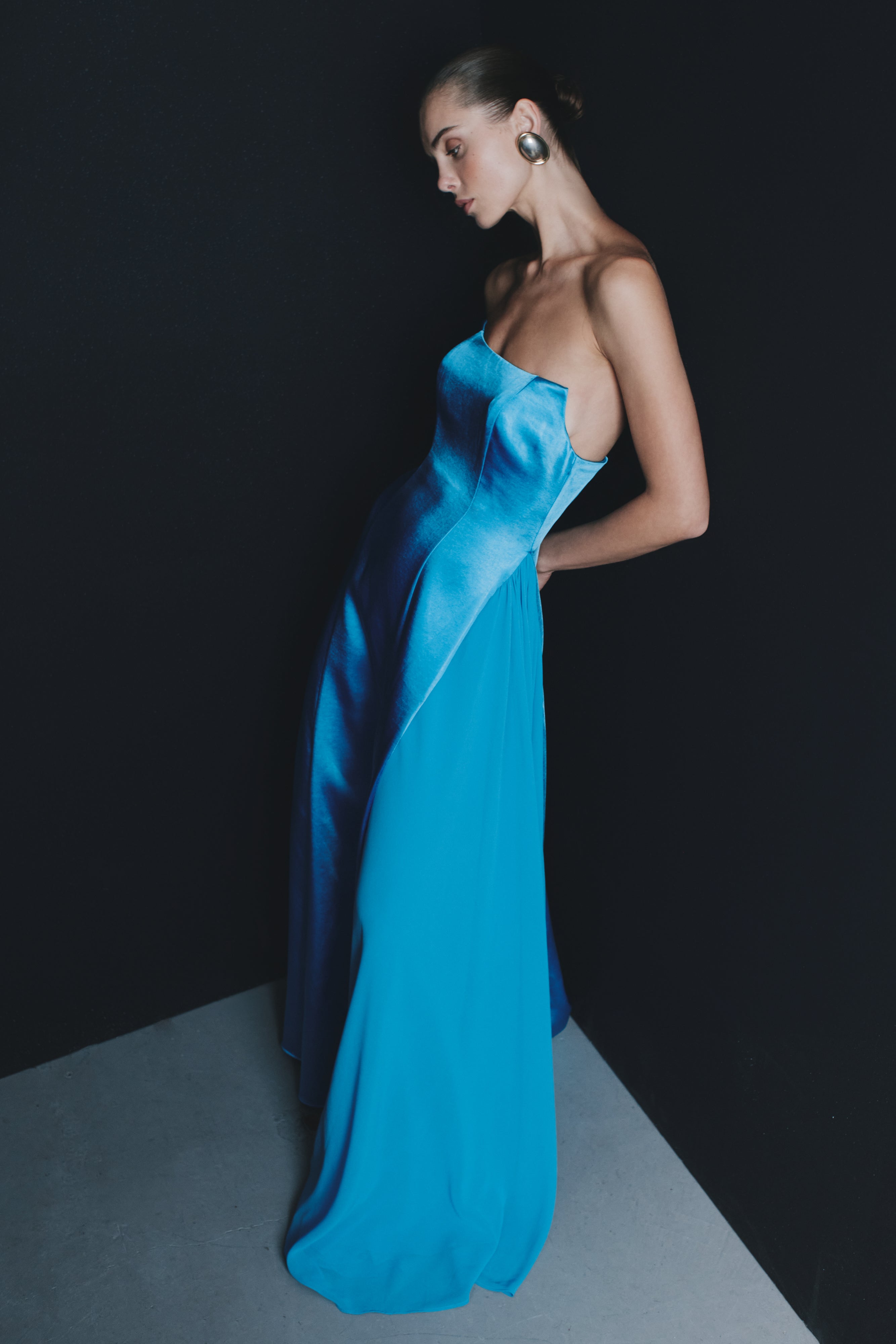 Rosella Satin Strapless Maxi Dress - Cyan Blue、mySite、solidvoid