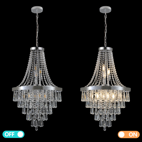 (Same as W1340P143191/L5004-500-C) 20" Chrome Crystal Chandelier with Adjustable Height, Modern Ceiling Light Fixture for Living Room, Dining Room, Staircase, 11-Light E12 Bulb Base (No Bulbs)、、eastwooduniform