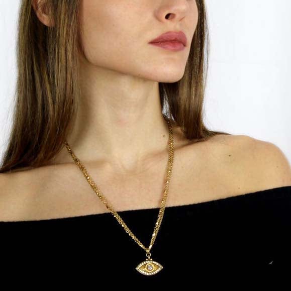 Swarovski Crystals Gold Evil Eye Necklace by Michal Golan、mySite、topwebapps
