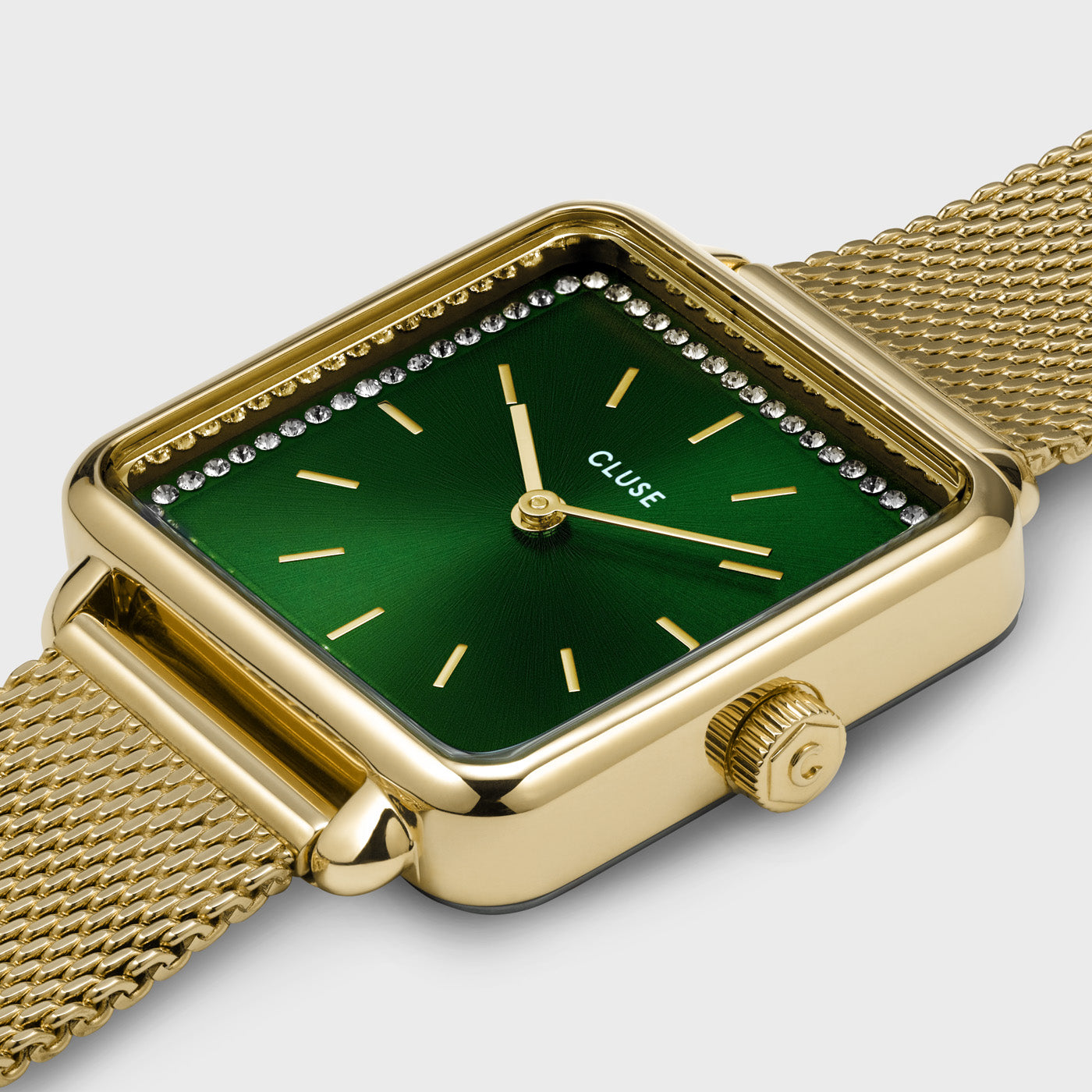 La Tétragone Watch Mesh Rhinestones Green, Gold Colour、mySite、botmansion