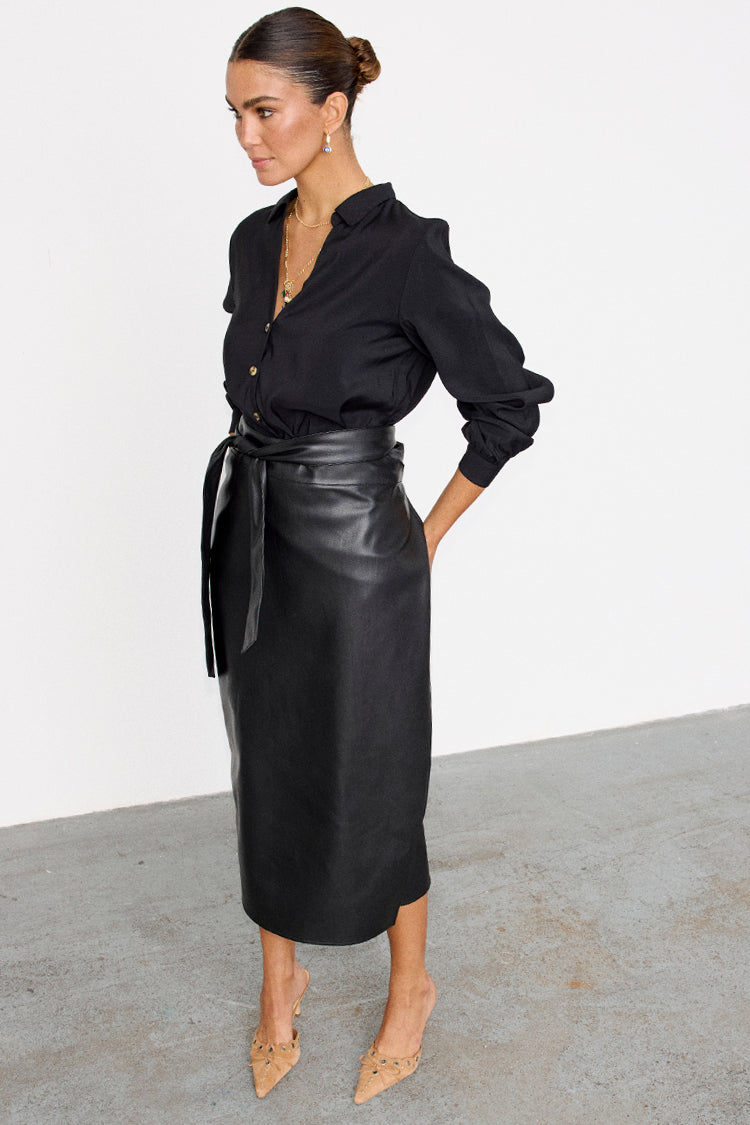 Black Vegan Leather Jaspre Skirt、mySite、solidvoid