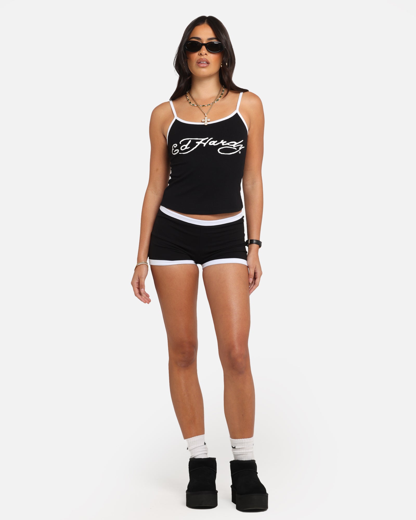 Ed Hardy Women's Logo Mini Shorts Black/White、mySite、zt4zffjzw