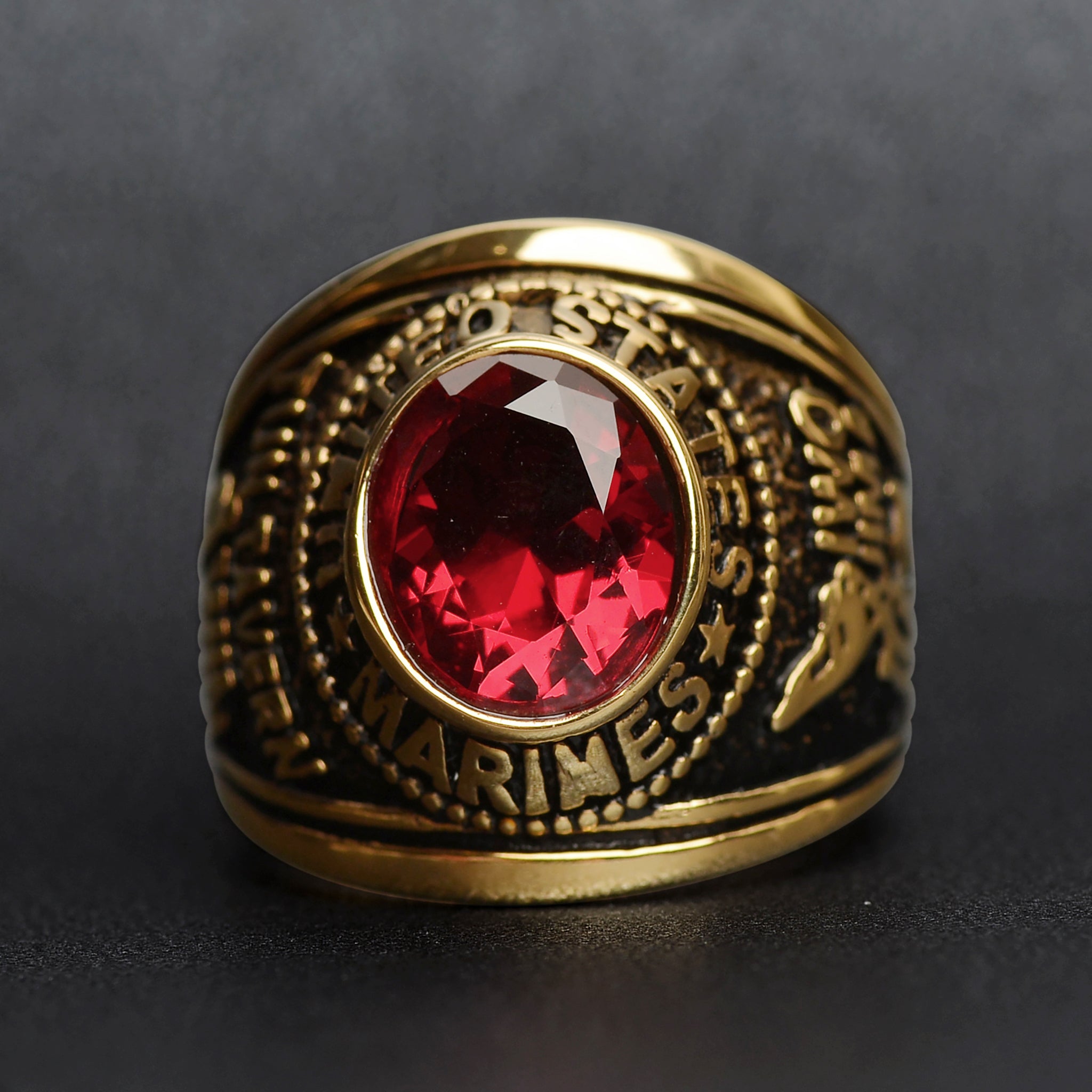 18K Gold PVD Stainless Steel Red Stone United States Marines Ring / MCR6002、mySite、dreamappss