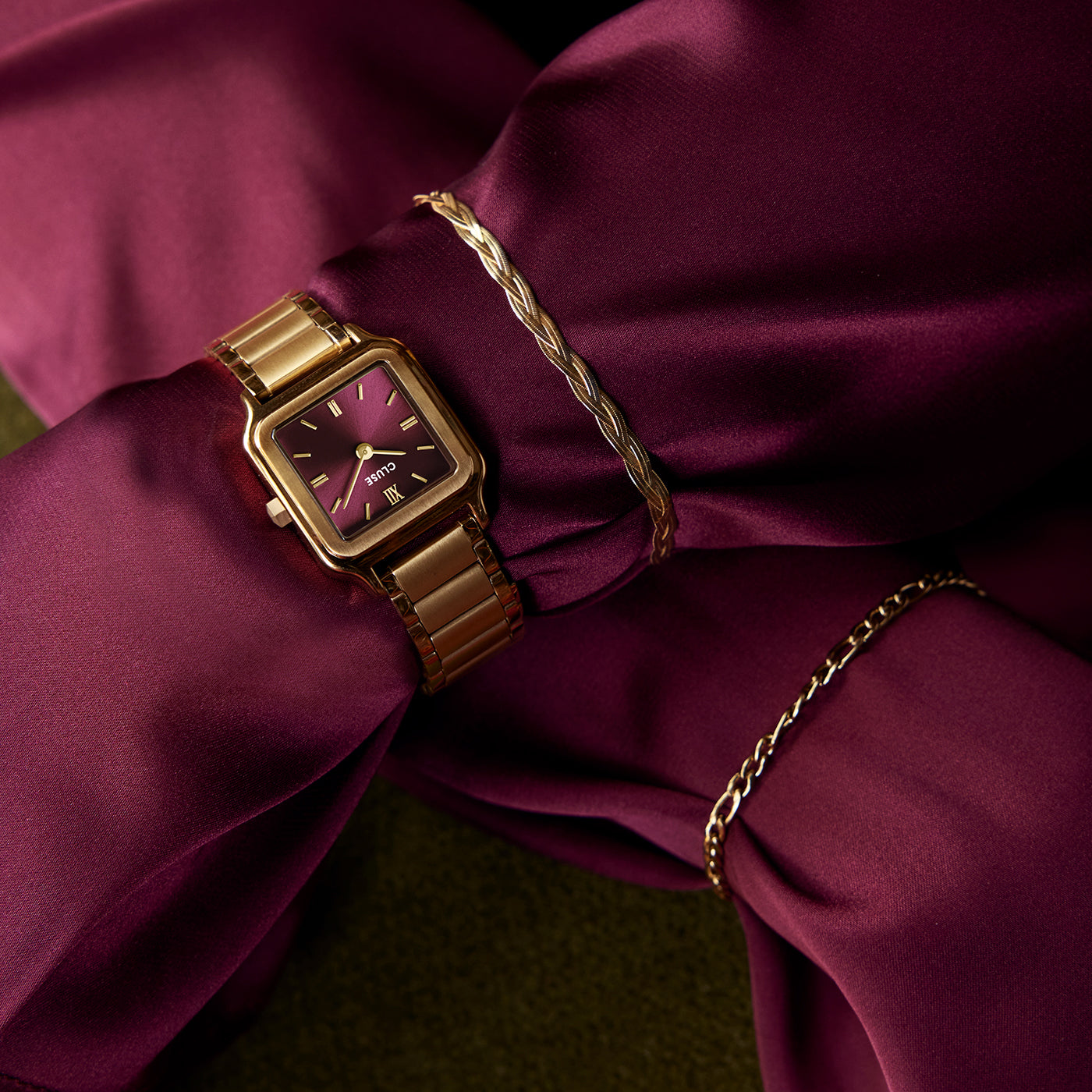  Gracieuse Petite Watch Steel, Dark Cherry, Gold Colour