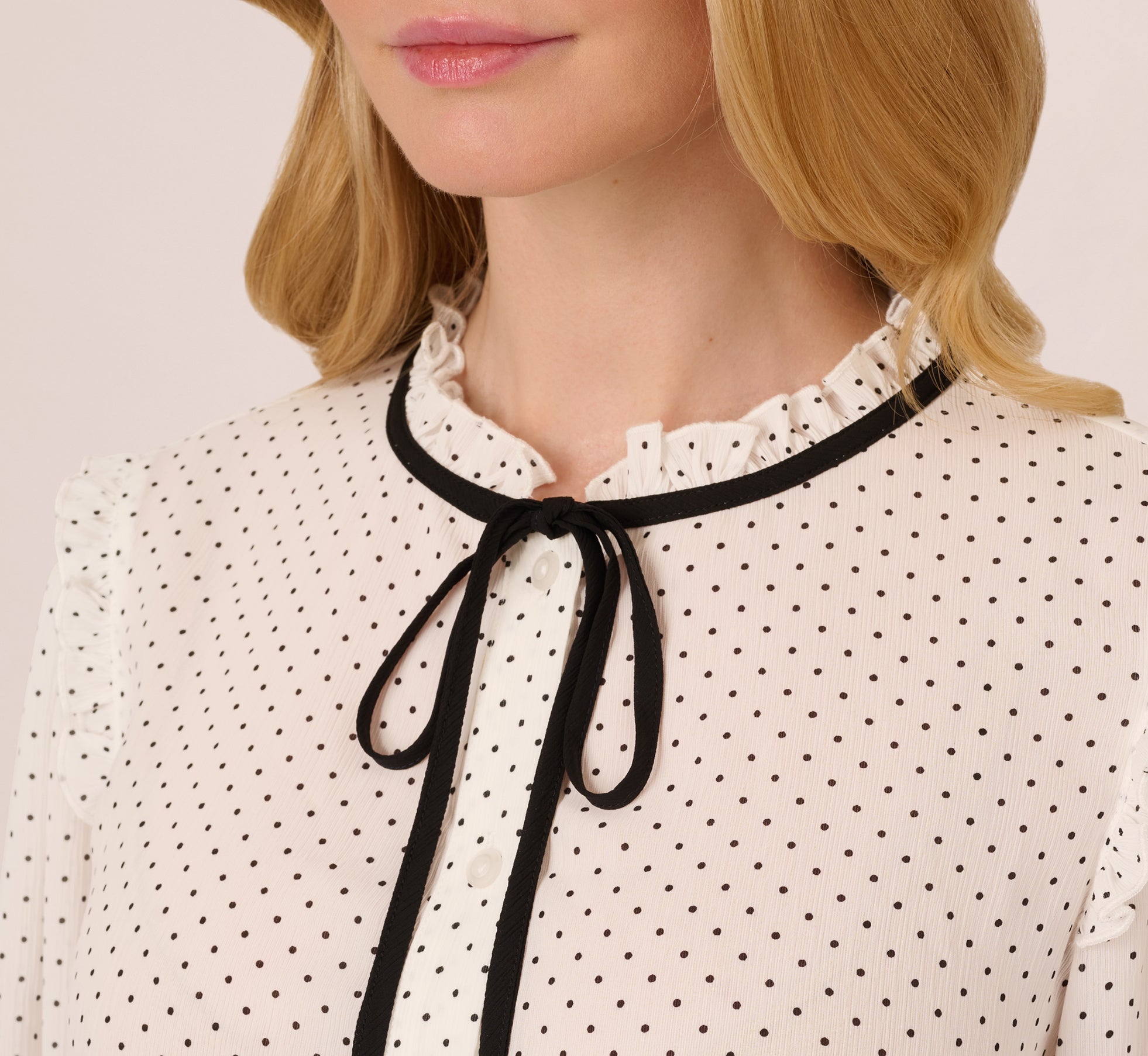 Bishop Sleeve Polka Dot Tie Neck Blouse In Ivory Miniature Dot、mySite、solidvoid