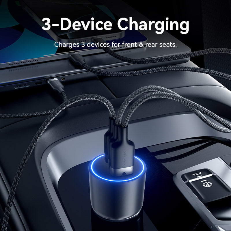 Vention Three-Port USB C+C+A (100W+30W+18W) Car Charger Black ABS Type、mySite、fannypackpong