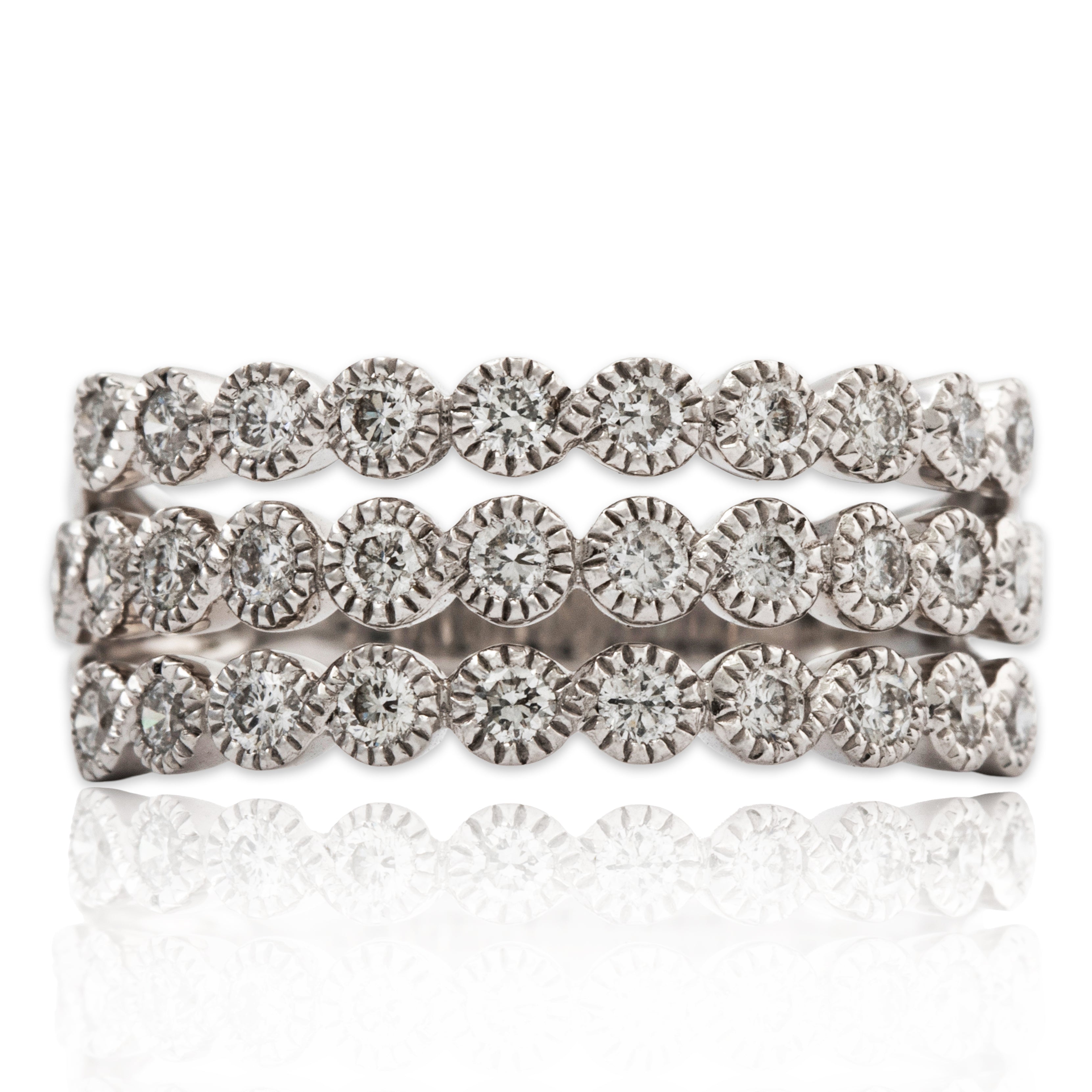 Vintage 18k White Gold .71cttw Diamond Triple Band Ring 6.25、mySite、hinf8tx79