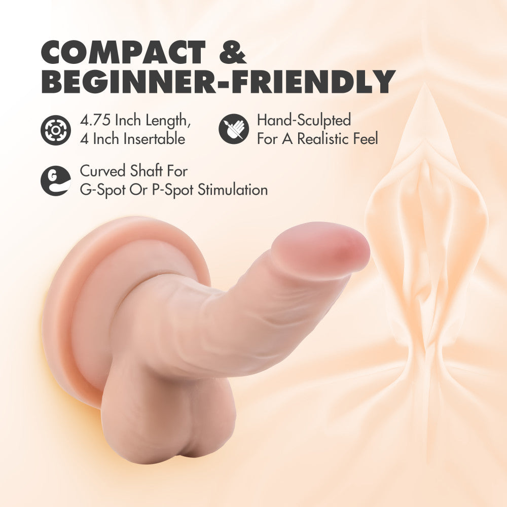 Dr. Skin By Blush® | Realistic Curved G-Spot Beige 4.75-Inch Long Dildo With Balls & Suction Cup Base、mySite、bottomscart
