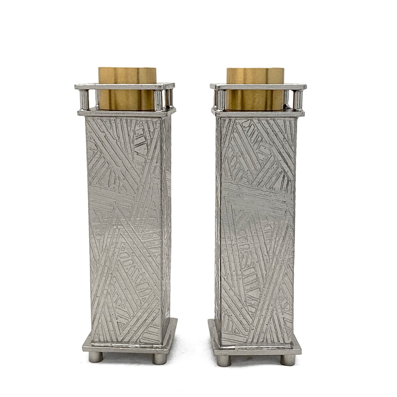 Commemorative Shabbat Candle Holders with Brass Tray by Joy Stember - (Choice of Pattern)、mySite、topwebapps