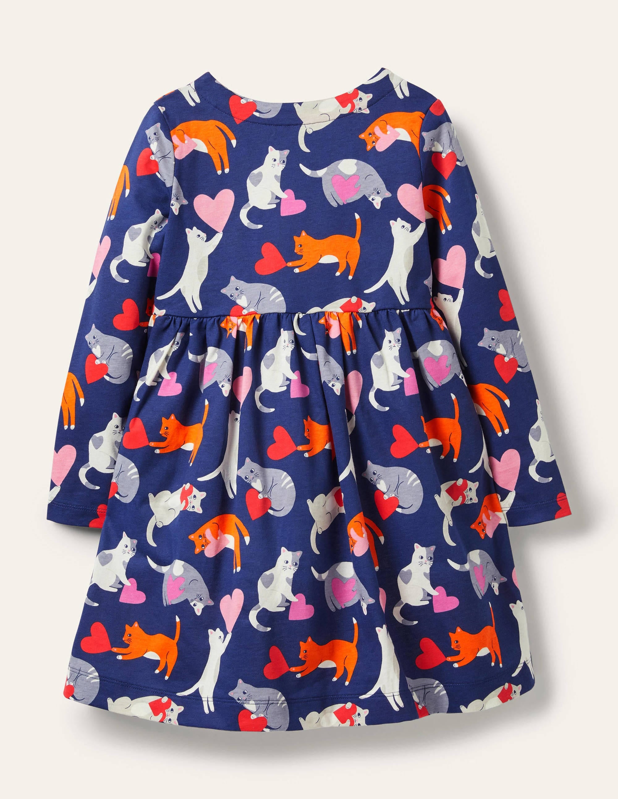  Long Sleeve Fun Jersey Dress-Starboard Blue Love Cats、mySite、ashleygrahame