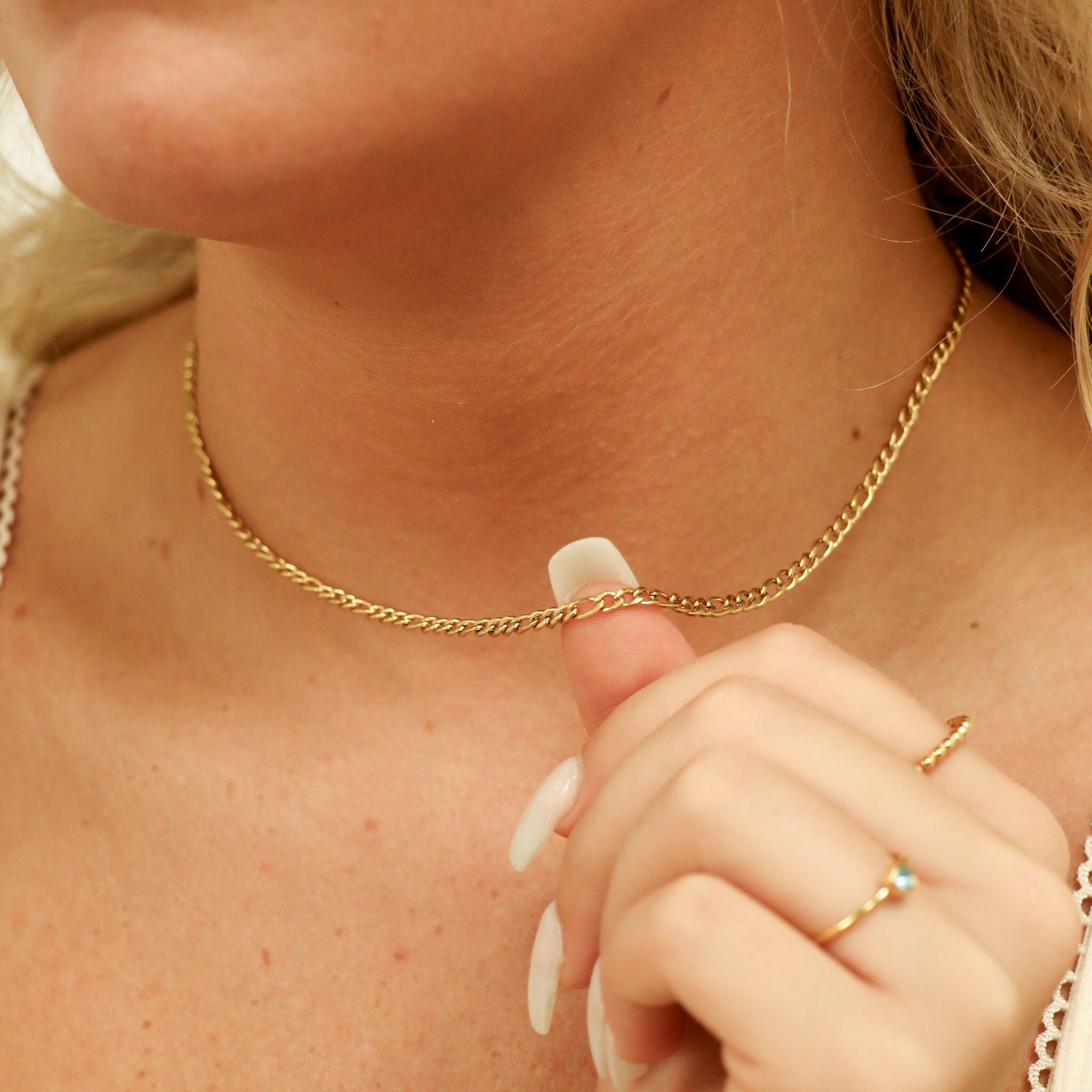 18K Gold PVD Stainless Steel Figaro Chain Necklace / CHN9600、mySite、dreamappss