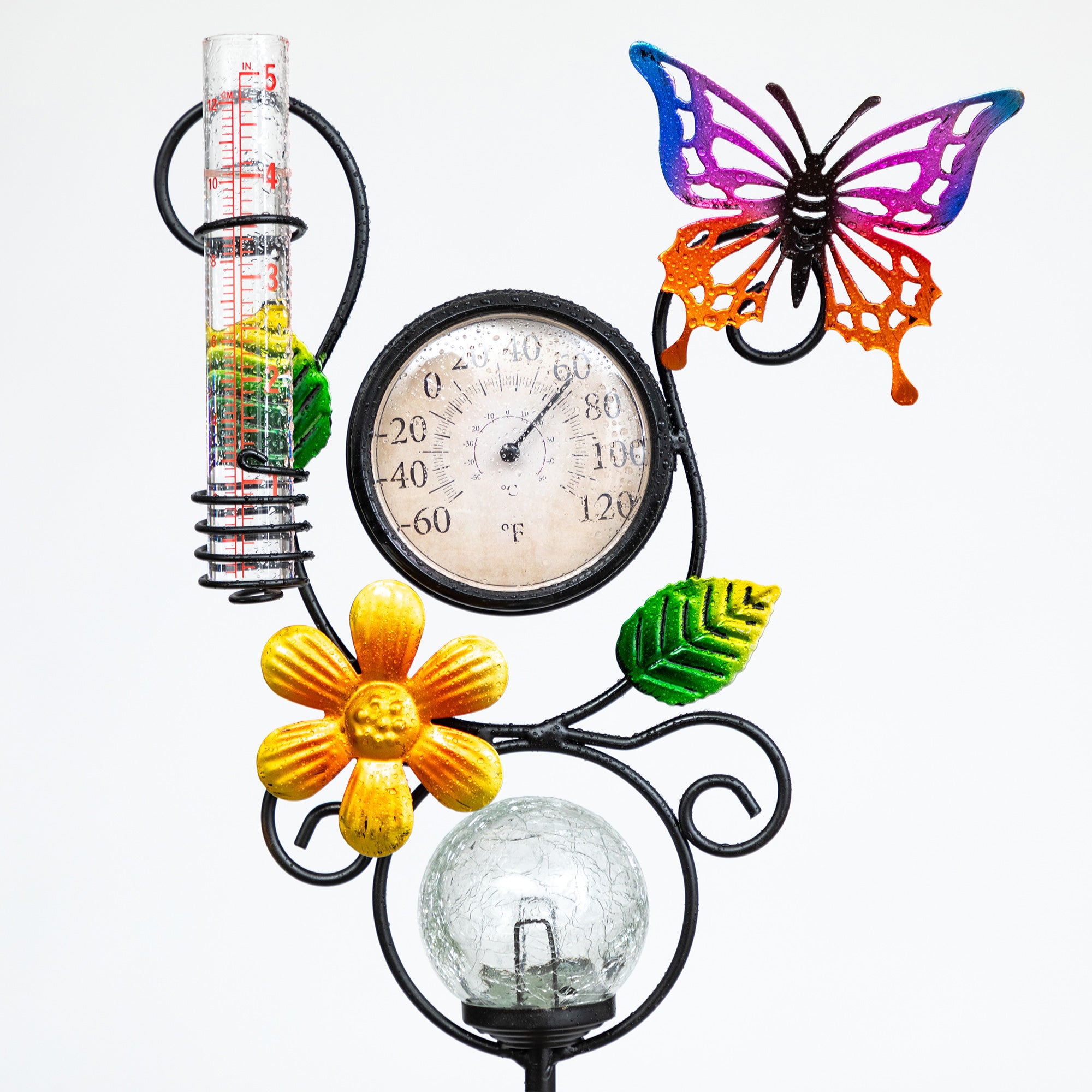 Harmony Rain Gauge Solar Thermometer Garden Stake、mySite、camillekostekn