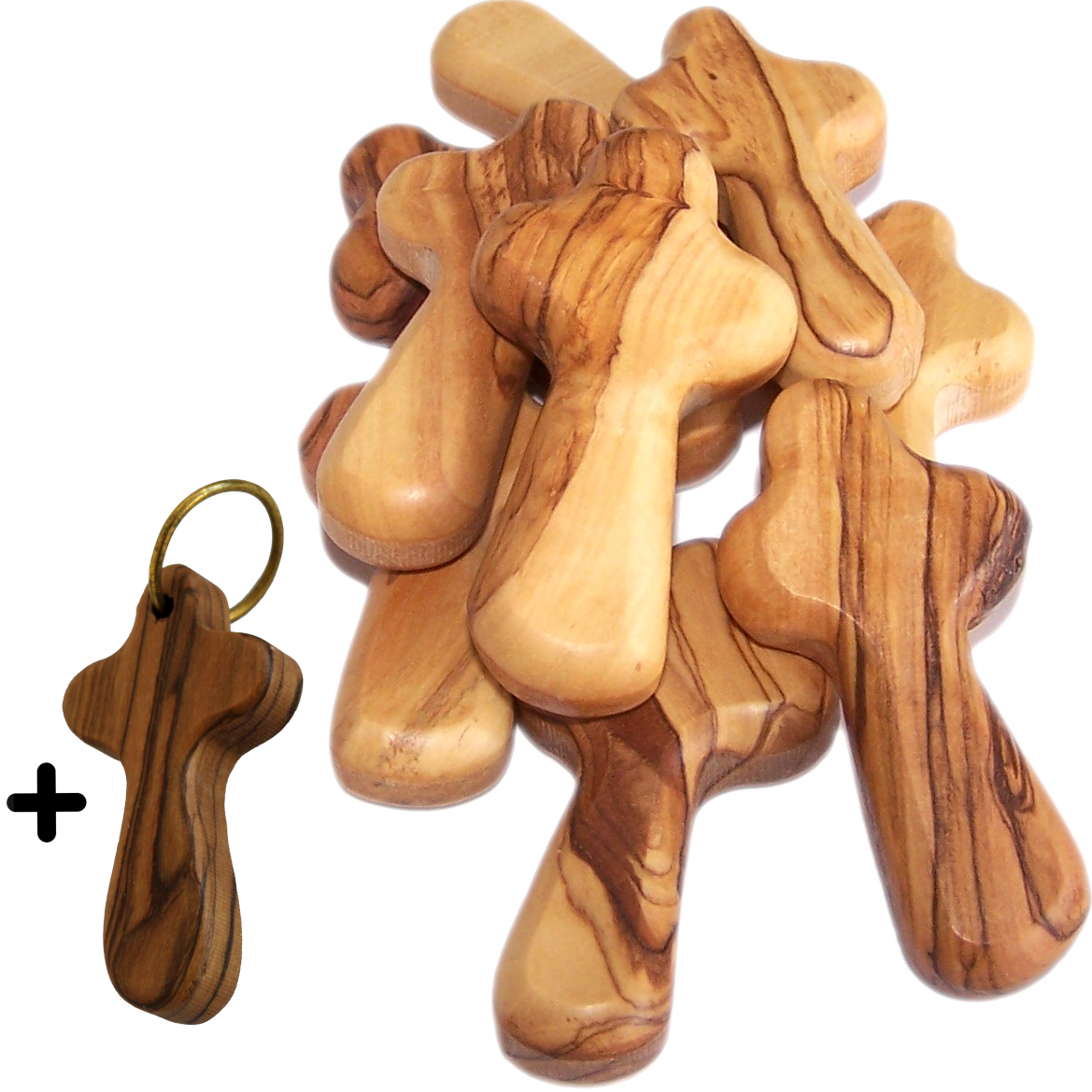10 Small Olive Wood Pocket / Holding Crosses plus 1 Keychain、mySite、topwebapps