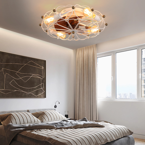 Low Profile Caged Ceiling Fan with Lights Remote Control, Embedded modern industrial ceiling fan、、eastwooduniform