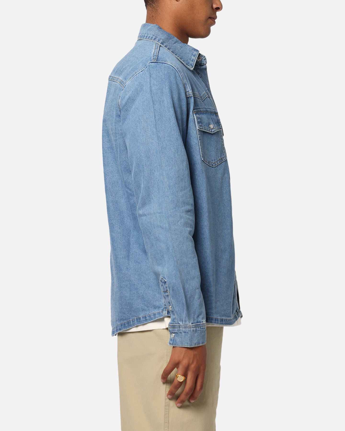 X-Large Denim Western Long Sleeve Shirt Mid Blue、mySite、zt4zffjzw