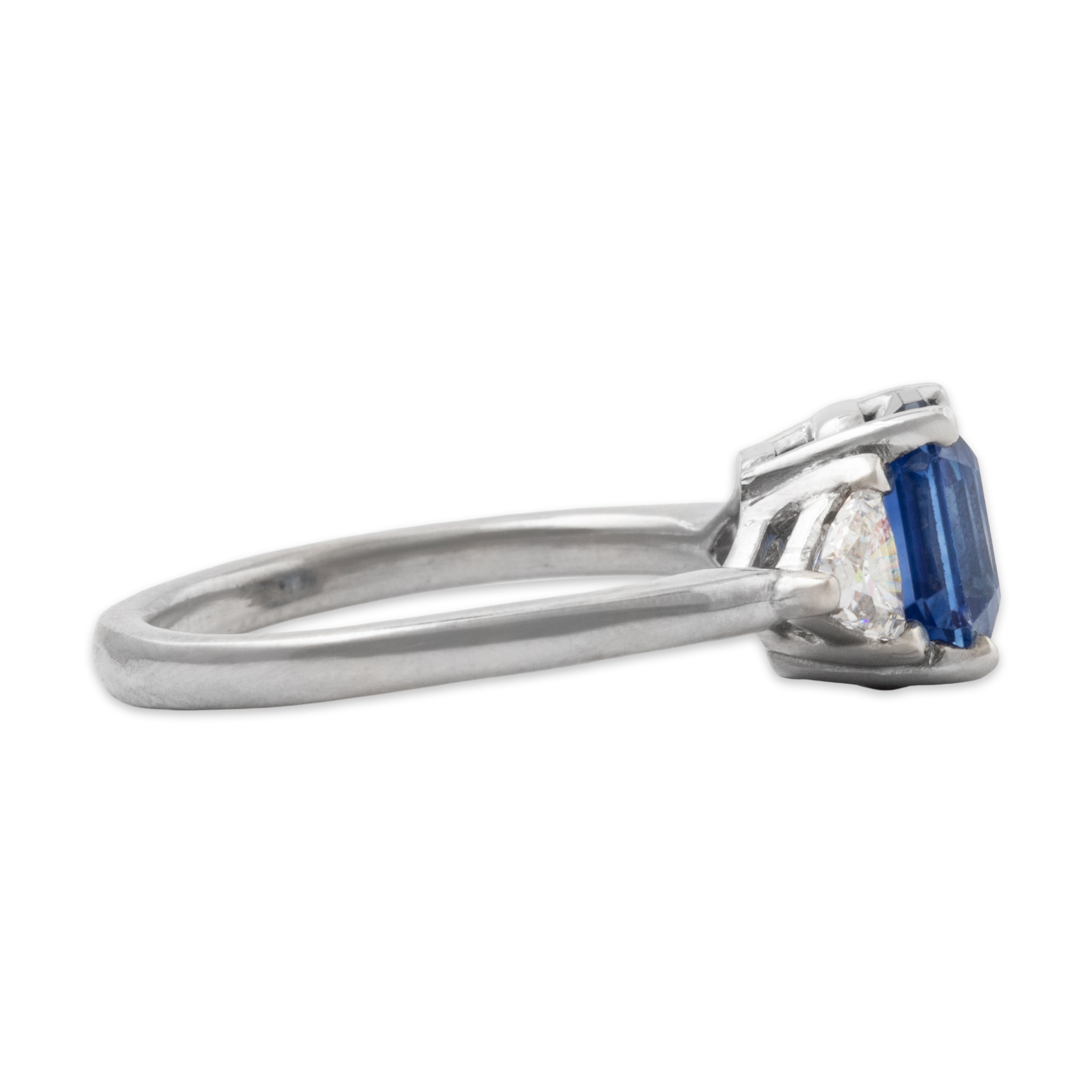 Estate Platinum 2.31ct Ceylon Sapphire .5cttw Diamond Three Stone Ring 5.75、mySite、hinf8tx79