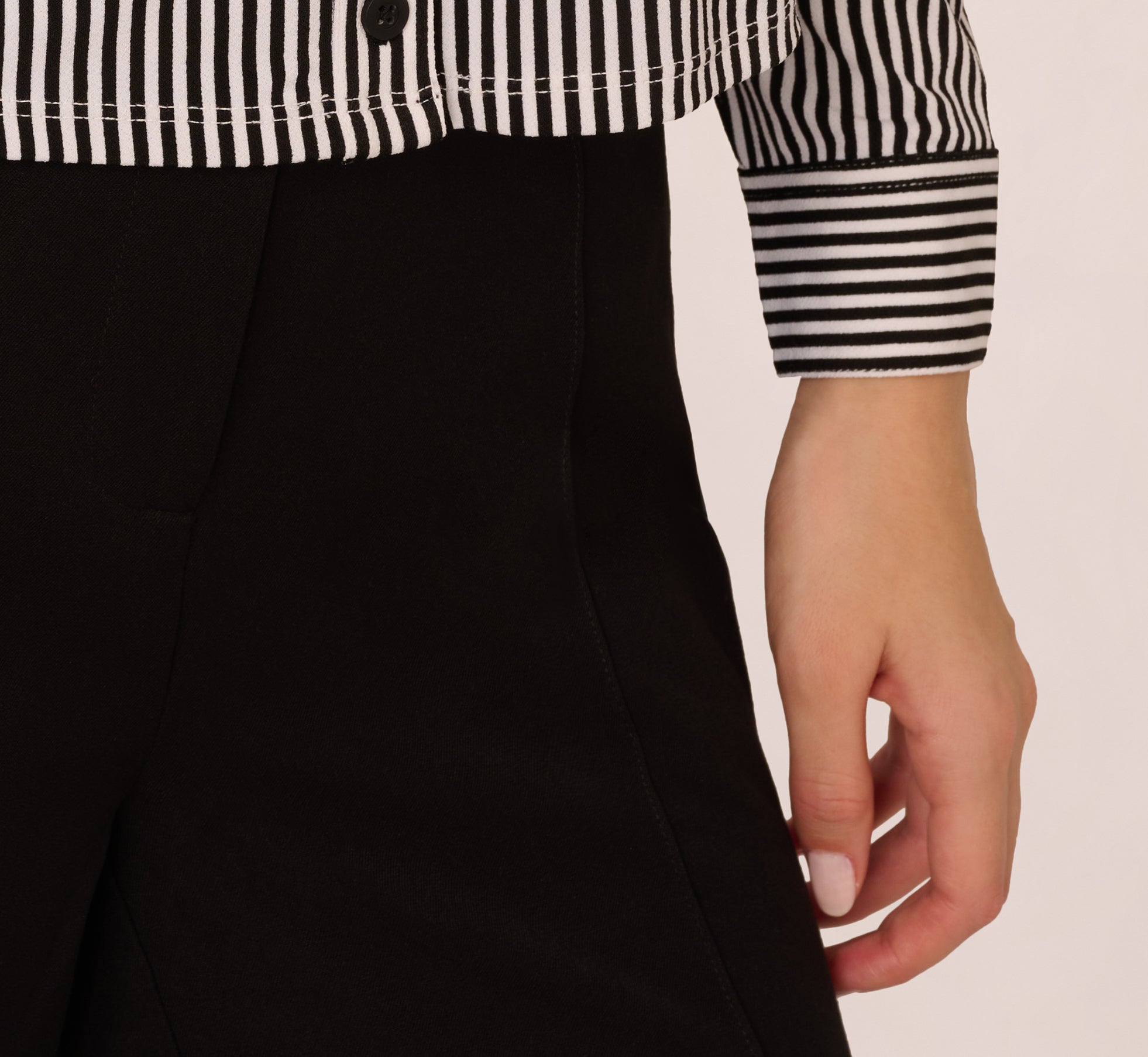 Long Sleeve Cropped Striped Blouse In Black Ivory Small Stripe、mySite、solidvoid