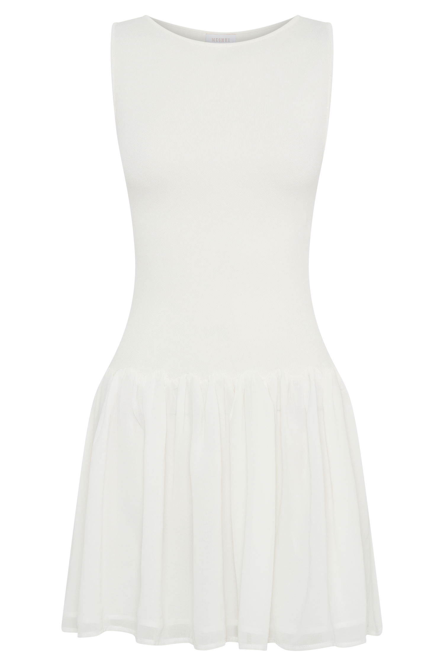 Ashleigh Knit And Chiffon Mini Dress - Ivory、mySite、solidvoid