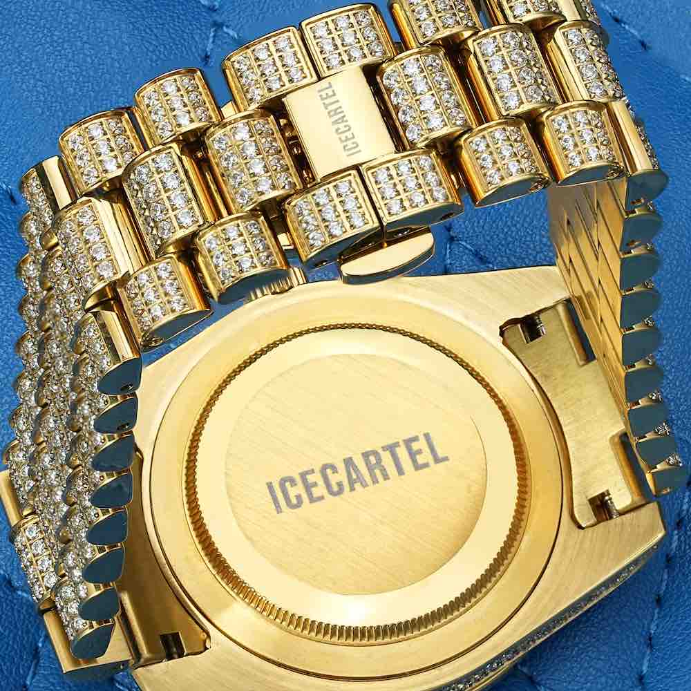 Moissanite Presidential Watch | Green Face | 41MM | 13.3CT Iced Out | 14K Yellow Gold、mySite、hinf8tx79