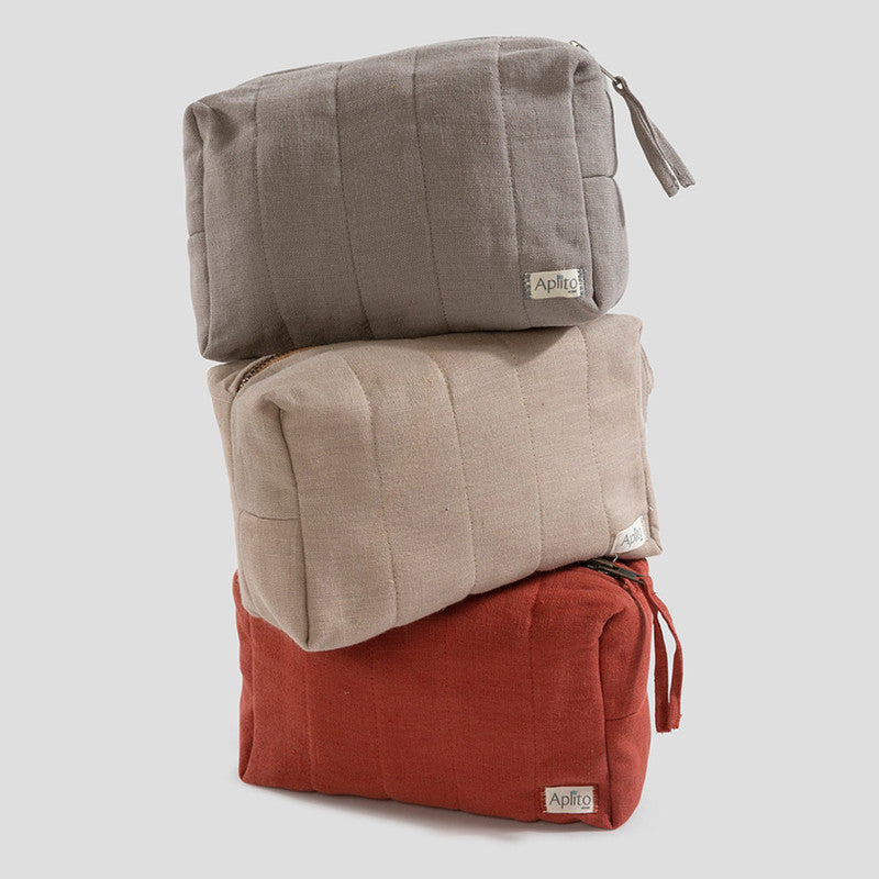 Linen Georgian Toiletry Pouch | Beige | Set of 2、mySite、camillekostekn