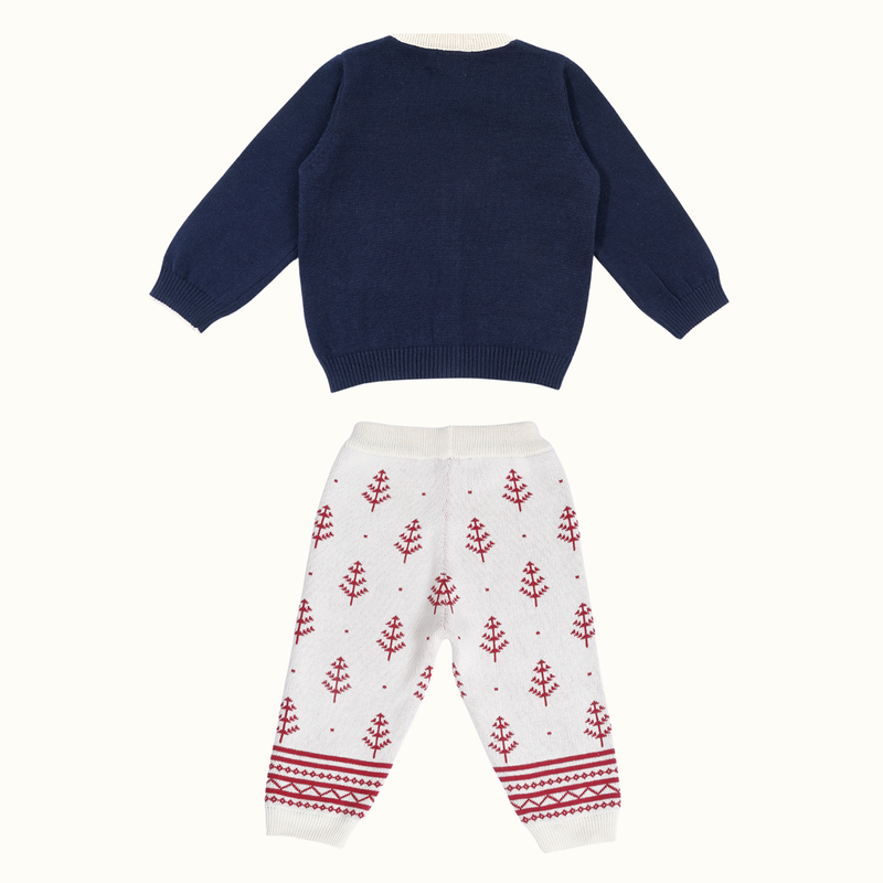 Cotton Sweater & Lower Set | Secret Santa Printed | Navy Blue & Pink | Set of 2、mySite、camillekostekn