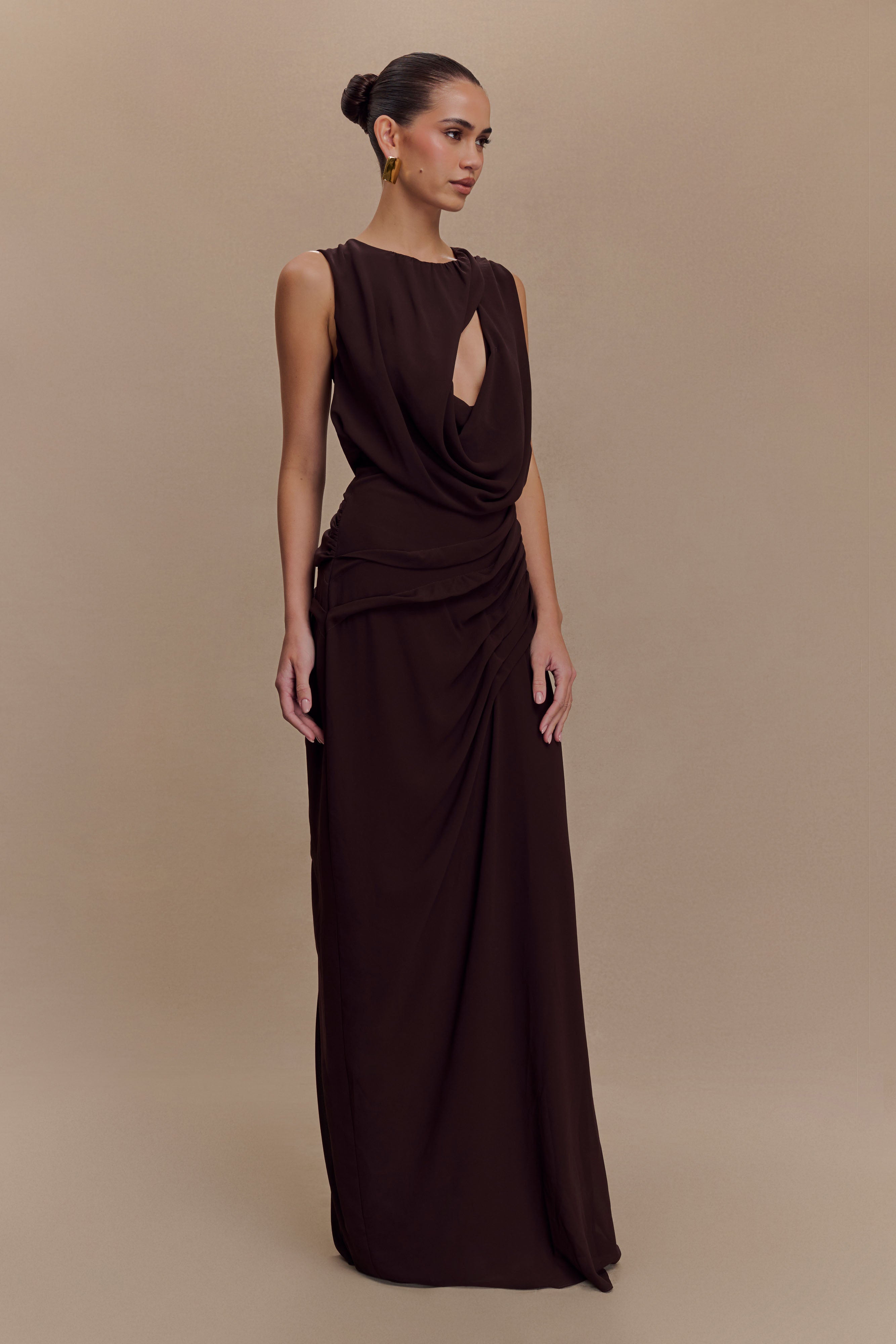 Oria Chiffon Maxi Dress - Cacao Brown、mySite、solidvoid